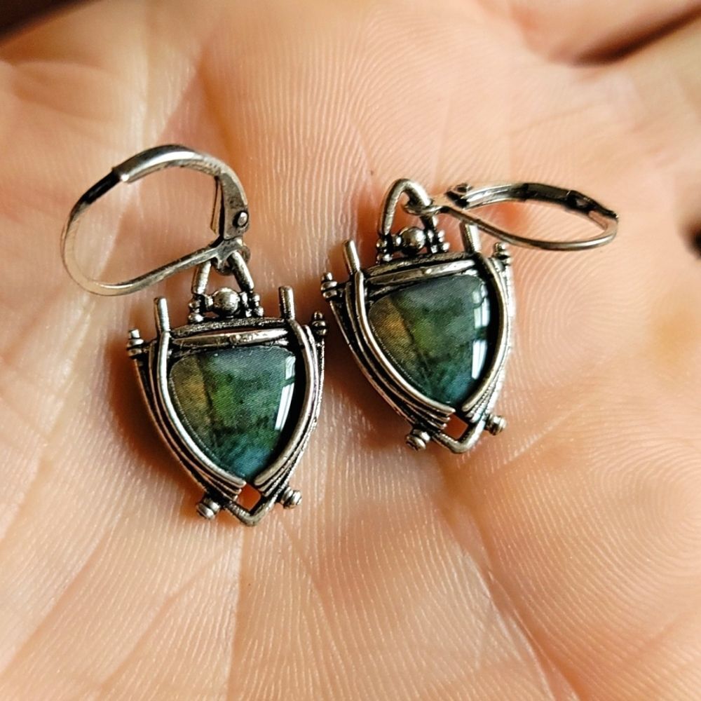 Peacock Green Fire Labradorite Earrings